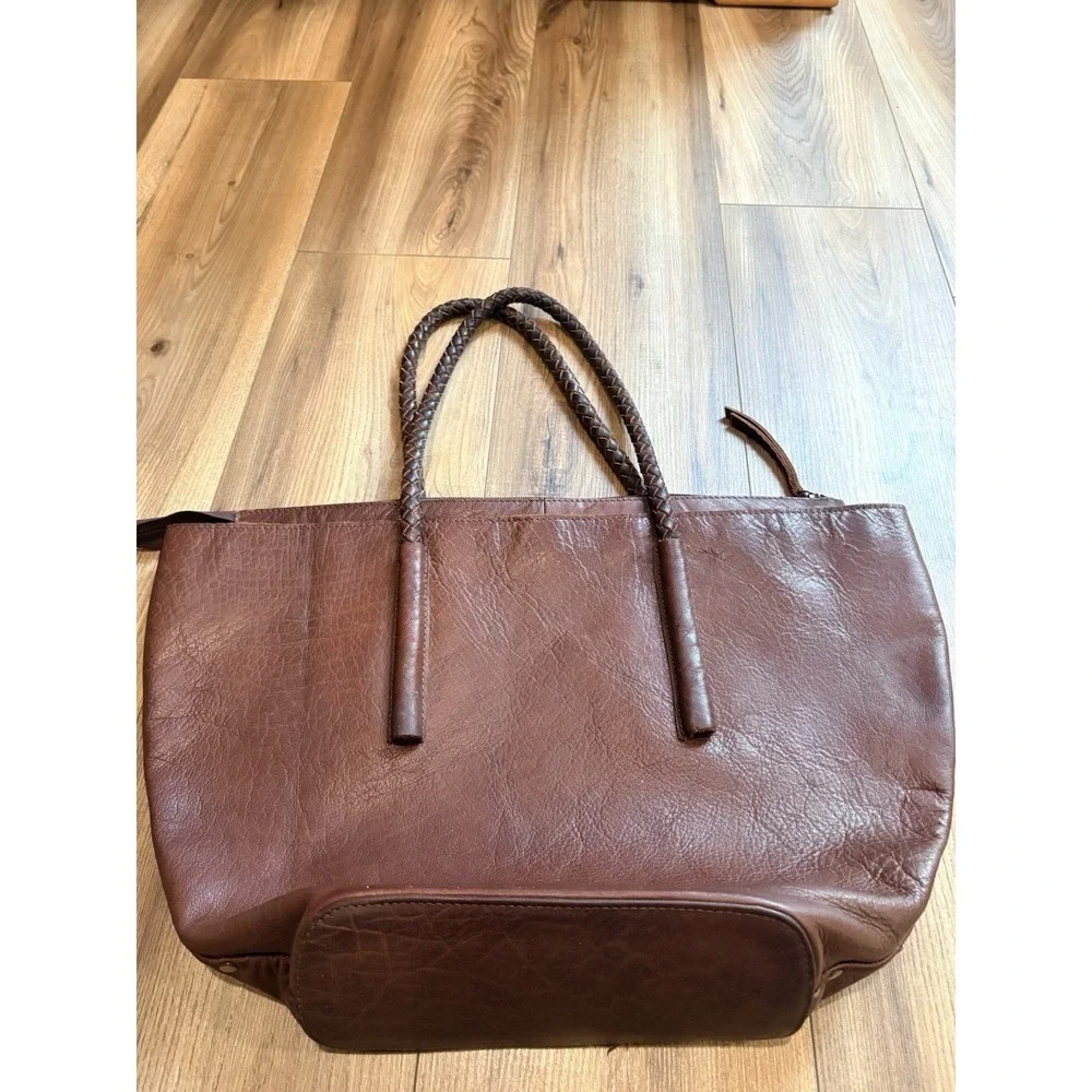 Noonday Collection Rustic Leather Tote Shoulder Bag Cognac Studded Leather Large